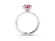 Round Pave Engagement Ring Setting for a Fancy Pink Lab-Grown Diamond | Slim Band | Platinum