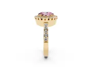 Fancy Pink Oval Cut Diamond Halo Ring Set in Yellow gold with Pavé Shank and Prong Setting