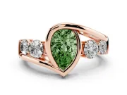 Fancy Green Pear Cut Diamond Bezel Bypass Ring Set in Rose gold with Round Accents