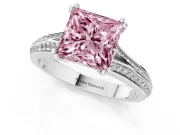 Princess Cut Pave Split Shank Engagement Ring Setting for a Fancy Pink Lab-Grown Diamond | Double Claw Prongs | Platinum