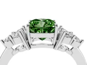 Fancy Green Cushion Cut Diamond Solitaire Ring Set in Platinum with Cluster Accents on Each Side