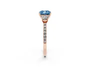 Cushion Cut Three Stone Engagement Ring Setting for a Fancy Blue Lab-Grown Diamond | Pave Shoulders | Rose Gold