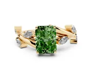 Radiant Cut Twisted Vine Engagement Ring Setting for a Fancy Green Lab-Grown Diamond | Yellow Gold