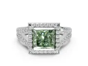 Princess Cut Halo Pavé Engagement Ring Setting for a Fancy Green Lab-Grown Diamond | Narrow Split Shank | White Gold