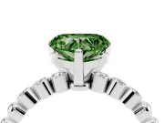 Fancy Green Heart Cut Diamond Solitaire Engagement Ring Set in Silver with Bezel Accents on Beaded Band