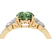 Fancy Green Oval Cut Diamond Solitaire Floral Ring Set in Yellow gold with Marquise Petals and Prong Setting