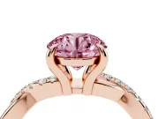 Fancy Pink Round Cut Diamond Twist Band Solitaire Set in Rose gold with Pavé Accents and Prong Setting