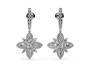 Marquise and Round Lab-Grown Diamond Floral Drop Earrings | Graduated Bar Top | Sterling Silver