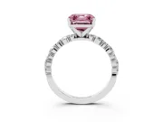 Fancy Pink Asscher Cut Diamond Prong Set Engagement Ring Set in White gold with Round Accent Pavé Band