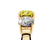 Cushion Cut Three Stone Engagement Ring Setting for a Fancy Yellow Lab-Grown Diamond | Wide Plain Band | Yellow Gold