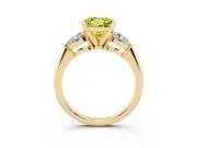 Fancy Yellow Three-Stone Princess Cut Diamond Ring Set in Yellow gold with Pear Side Stones and Prong Setting