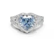 Heart-Shaped Halo Pavé Engagement Ring Setting for a Fancy Blue Lab-Grown Diamond | Narrow Split Shank | Sterling Silver