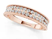Round Lab-Grown Diamond Vintage Double Row Half Eternity Band | Milgrain Edges | Rose Gold