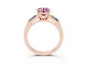 Round Three Stone Engagement Ring Setting for a Fancy Pink Lab-Grown Diamond | Tapered Baguettes | Rose Gold