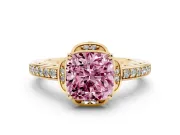 Cushion Cut Floral Pavé Engagement Ring Setting for a Fancy Pink Lab-Grown Diamond | Yellow Gold