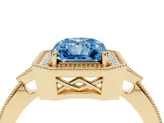 Radiant Cut Milgrain Halo Engagement Ring Setting for a Fancy Blue Lab-Grown Diamond | Graduated Pavé | Yellow Gold