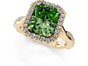 Radiant Cut Twist Halo Engagement Ring Setting for a Fancy Green Lab-Grown Diamond | Yellow Gold