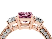 Emerald Cut Three Stone Engagement Ring Setting for a Fancy Pink Lab-Grown Diamond | Graduated Pave Band | Rose Gold