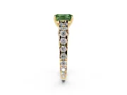 Fancy Green Emerald Cut Diamond Classic Solitaire Ring Set in Yellow gold with Pavé Band and Prong Setting