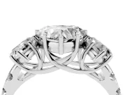 Heart Cut Diamond Three-Stone Ring Set in White gold with Pavé Band