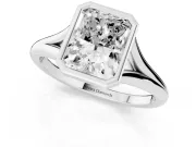 Radiant Cut Bezel Solitaire Engagement Ring Setting | V Split Shank | Sterling Silver