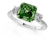 Asscher Cut Three Stone Engagement Ring Setting for a Fancy Green Lab-Grown Diamond | Pave Shoulders | Platinum