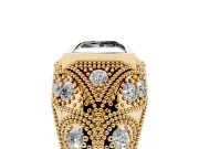 Fancy Black Princess Cut Diamond Bezel Ring Set in Yellow gold with Milgrain Accent Band