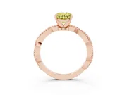 Fancy Yellow Oval Cut Diamond Solitaire Ring Set in Rose gold with Twisted Band and Bead Prong Setting
