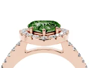 Fancy Green Heart Cut Diamond Halo Pavé Solitaire Ring Set in Rose gold with Prong-Set Center Stone