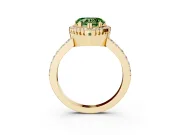 Fancy Green Heart Cut Diamond Halo Engagement Ring Set in Yellow gold with Milgrain Detail and Pavé Band