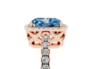 Radiant Cut Pave Halo Engagement Ring Setting for a Fancy Blue Lab-Grown Diamond | Rose Gold