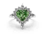 Fancy Green Heart Cut Diamond Cluster Halo Ring Set in Platinum with Marquise and Round Accents