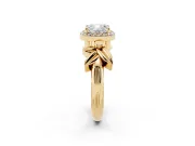 Cushion Cut Floral Halo Engagement Ring Setting | Leaf Shoulders | Yellow Gold