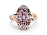 Fancy Pink Marquise Cut Diamond Halo Ring Set in Rose gold with Scrollwork Band and Prong Setting