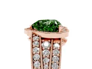 Fancy Green Heart Cut Diamond Halo Ring Set in Rose gold with Accent Split Shank and Prong Setting