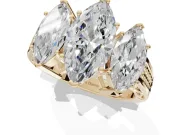 Marquise Three Stone Engagement Ring Setting | Beaded Shoulders | Yellow Gold