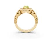 Fancy Yellow Pear Cut Diamond Halo Ring Set in Yellow gold with Round Accent Halo, Pavé Band and Prong Setting