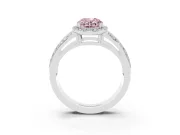 Fancy Pink Oval Cut Diamond Halo Ring Set in White gold with Double Pavé Split Shank