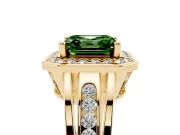Asscher Cut Halo Engagement Ring Setting for a Fancy Green Lab-Grown Diamond | Channel-Set Split Shank | Yellow Gold