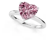 Fancy Pink Heart Cut Diamond Solitaire Engagement Ring Set in White gold with Prong Setting and Polished Band