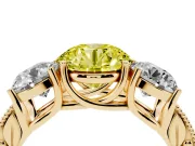 Round Vintage Three Stone Engagement Ring Setting for a Fancy Yellow Lab-Grown Diamond | Yellow Gold