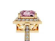 Princess Cut Halo Engagement Ring Setting for a Fancy Pink Lab-Grown Diamond | Polished Halo Rim | Yellow Gold