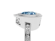 Fancy Blue Heart Cut Diamond Halo Ring Set in Silver with Pavé Band and Milgrain-Edged Prongs