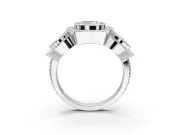 Cushion Cut Three Stone Halo Engagement Ring Setting | Bezel Set | Sterling Silver