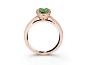 Fancy Green Oval Cut Diamond Solitaire Ring Set in Rose gold with Milgrain Double Row Round Pavé Band