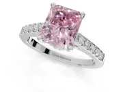 Radiant Cut Pavé Solitaire Engagement Ring Setting for a Fancy Pink Lab-Grown Diamond | Crossover Gallery | Platinum
