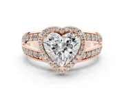 Heart Cut Diamond Halo Ring Set in Rose gold with Double Pavé Split Shank