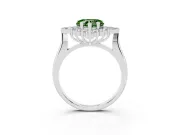 Fancy Green Heart Cut Diamond Cluster Halo Ring Set in Silver with Marquise and Round Accents
