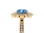 Cushion Cut Scalloped Halo Engagement Ring Setting for a Fancy Blue Lab-Grown Diamond | Milgrain Edges | Yellow Gold