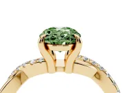 Fancy Green Oval Cut Diamond Twist Band Solitaire Set in Yellow gold with Pavé Accents and Prong Setting